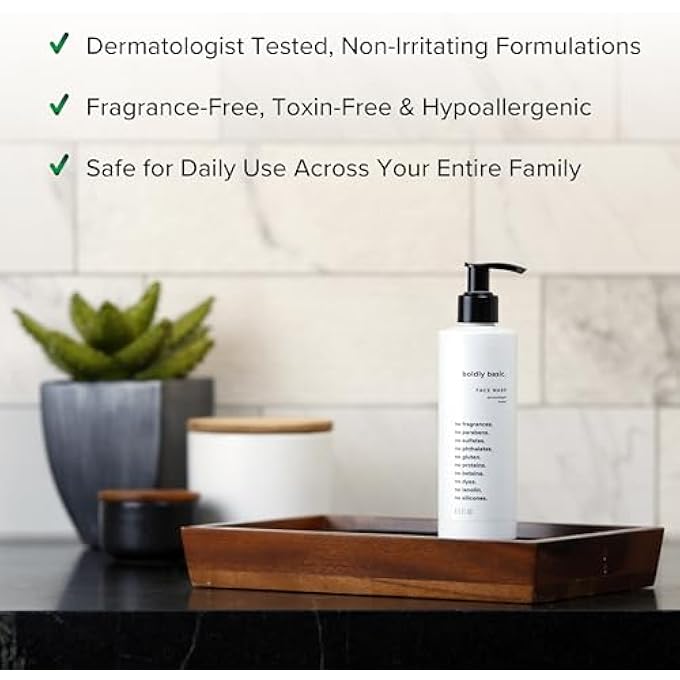 Boldly Basic FRAGRANCE FREE FACE WASH - GENTLE FACIAL CLEANSER ON SENSITIVE SKIN - UNSCENTED - DERMATOLOGIST TESTED - SULFATE FREE - PARABEN FREE - GLUTEN FREE - NON COMEDOGENIC AND HYPOALLERGENIC - Image 2